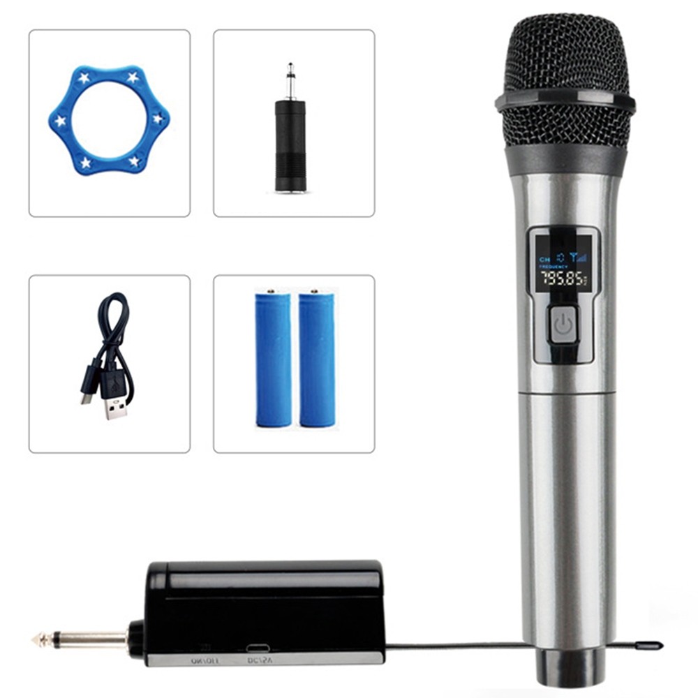 Microfone Sem Fio UHF 1 em 1 com Receptor Plug&Play, 15h Bateria, Alta Fidelidade para Karaokê, Palestras, Palco