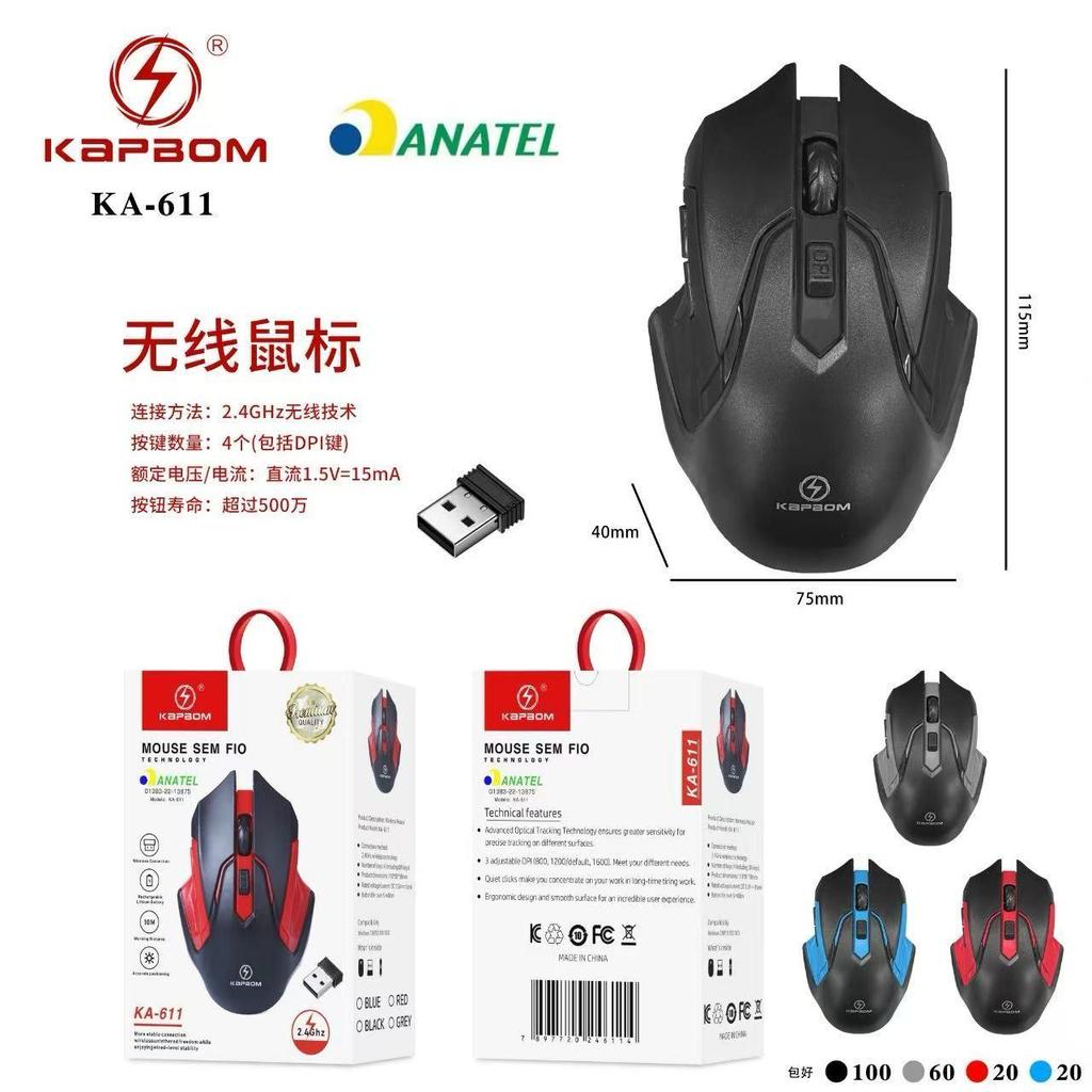 Mouse sem fio Gamer Notebook PC Wireless Receptor USB Computador Jogos Kapbom KA-611 Ergonômico Game