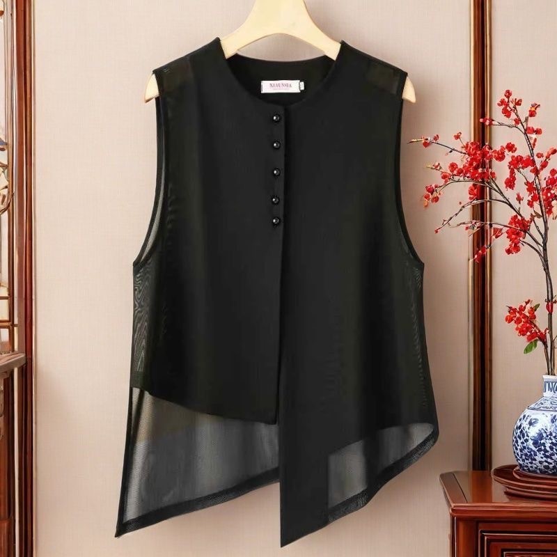 2026 novo estilo chinês estilo chinês colete feminino moda Irregular gaze estilo fino exterior usar protetor solar sem m