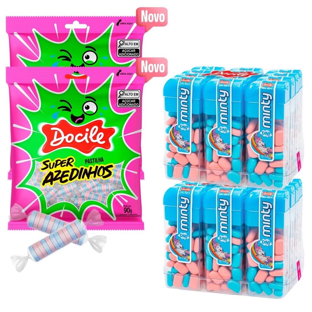 Kit 4 Itens - 2 Pastille Azedinhos 90g + 2 Mini Minty Uni Docile 168g