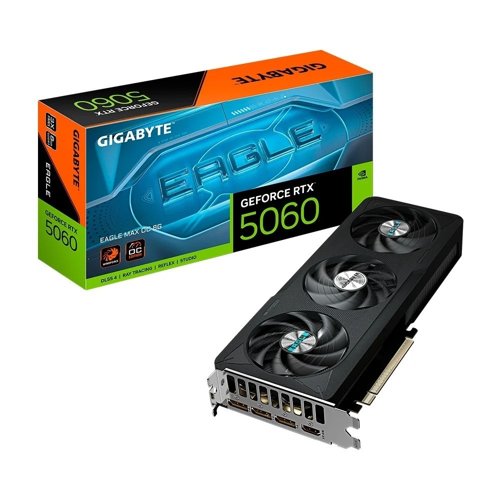 Placa de Vídeo Gigabyte RTX 5060 EAGLE MAX OC 8GB NVIDIA GeForce, 8GB GDDR7, 128bit, Triple Fan, Ray Tracing - GV-N5060E