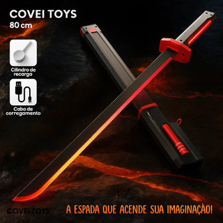 Espada Samurai Grande 80Cm Katana Com Led RGB Faisca e Fumaça Sabre de Luz Iluminado Covei Toys
