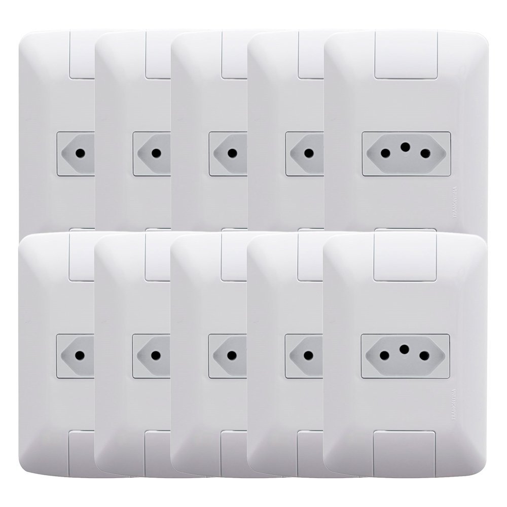 Kit 10 Tomadas Tramontina Aria - 2P+T 10A com Placa + Suporte Branco