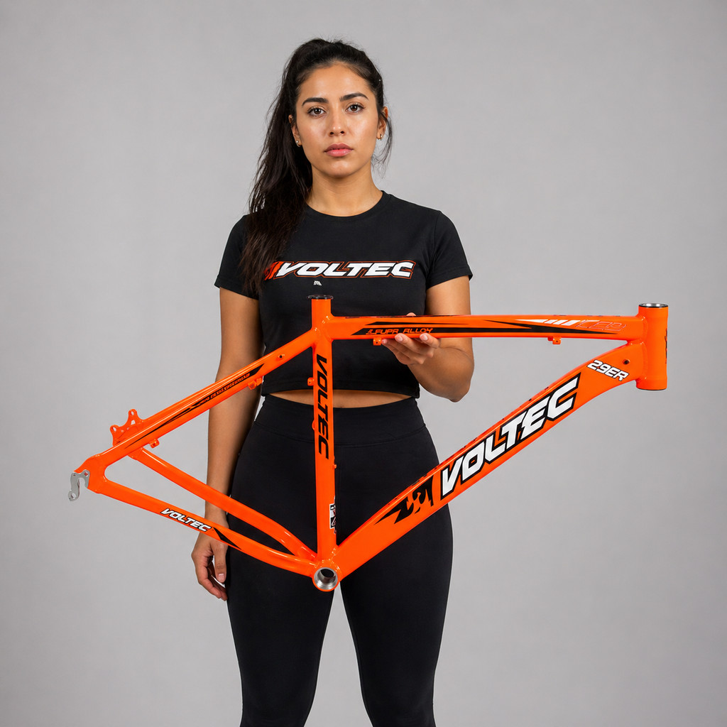 Quadro Bike Aro 29 Voltec Alumínio MTB Preto Laranja Fosco Super Leve e Resistente