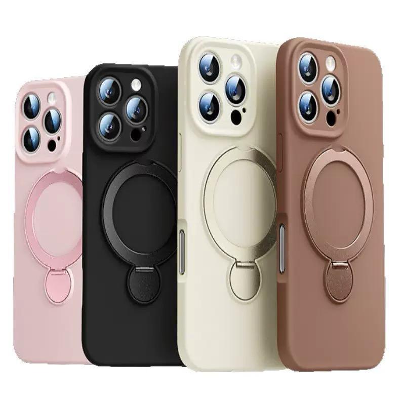 Capa de Silicone Líquido com Suporte Magnético Rotativo 360 Graus Compatível com iPhone
