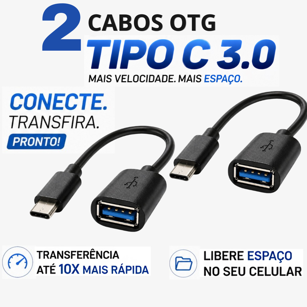 Kit 2 Cabos OTG Tipo C Modelo Android Novo Conecte Pen Drive Mouse Teclado Impressora Controle Games