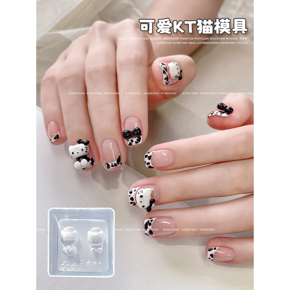 Desenhos animados gatinho gato Manicure molde de Silicone novo bonito ins Bowknot Q-bomba molde cola decorações de unhas