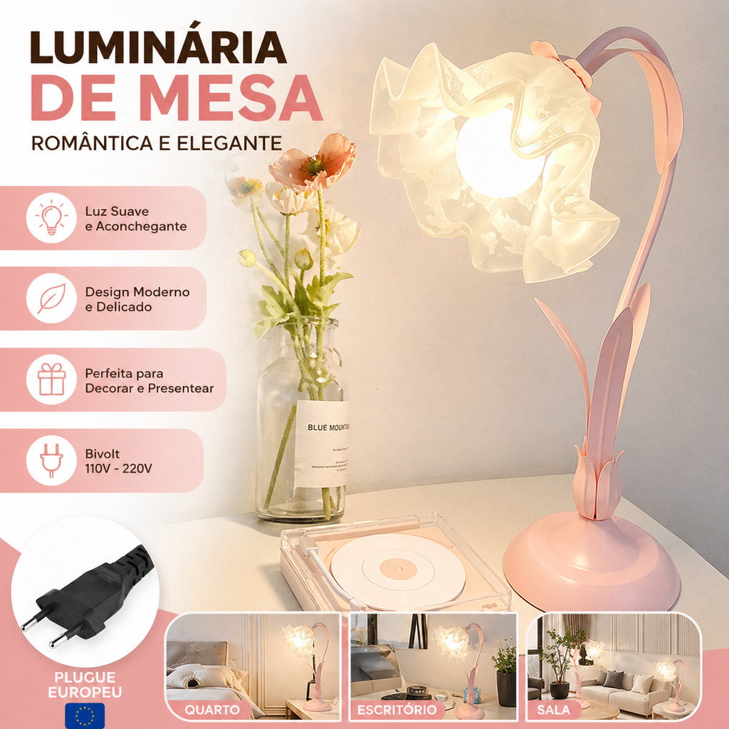 Candeeiro de mesa romântico candeeiro de cabeceira LED abajur flor luz noturna adequado para o quarto