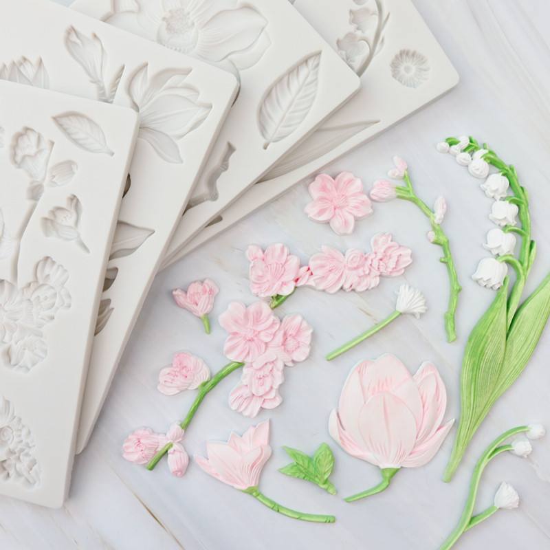 Flor Fondant molde de Silicone lírio do vale camélia magnólia flor de cerejeira diy criativo cozimento decoração do bolo