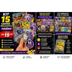 15 Cartas Pokémon Brilhantes Sortidas + Chance de Cartas Raras EX/Full Art