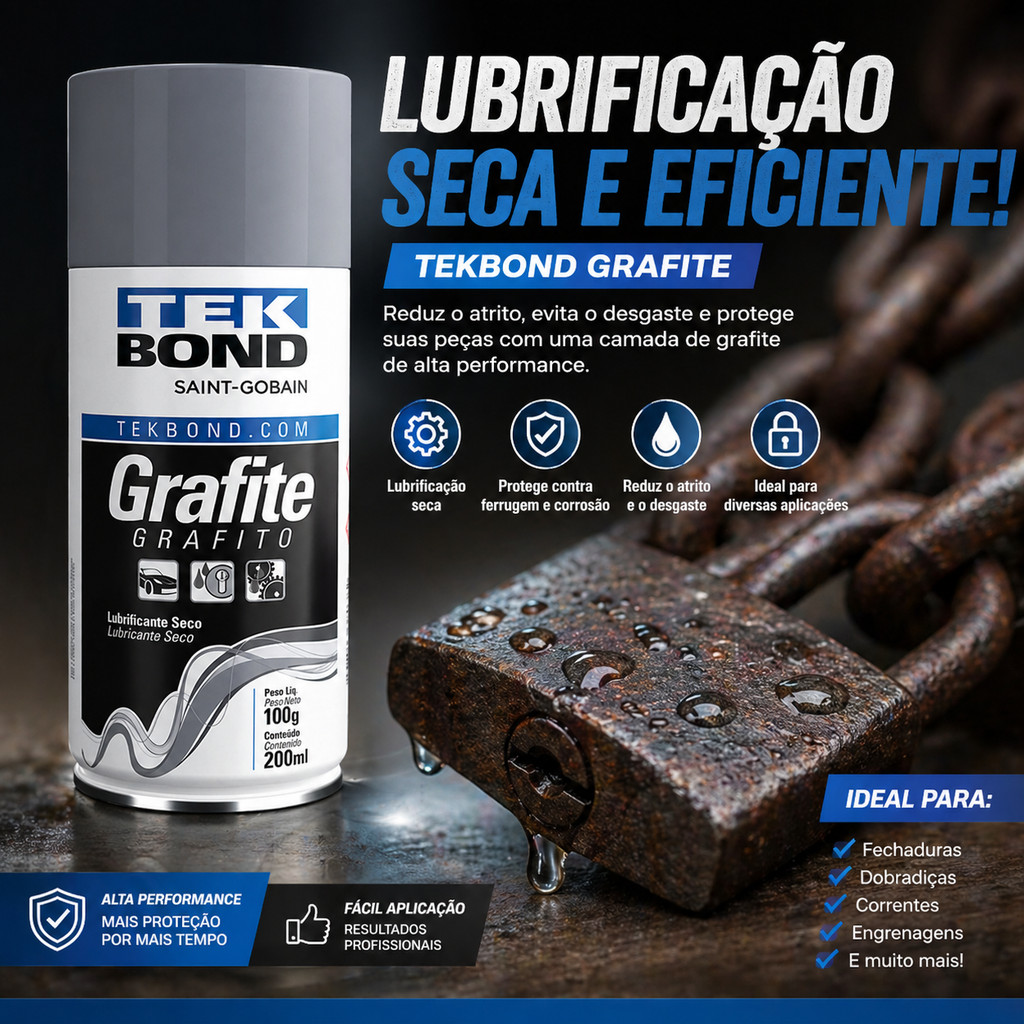 Grafite Lubrificante Spray Seco Trilho Fechadura Tekbond