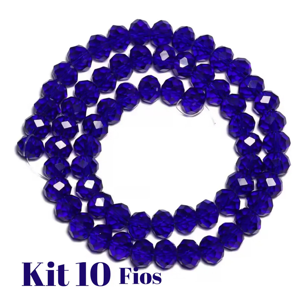 Kit 10 Fios De Miçanga Cristal Guia Vidro Azul Escuro 8mm Azul-escuro 40 Cm 8 Mm