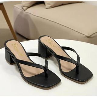 Sandália Salto 4Cm Sanf Feminina Tamanco Bloco Casual Salto médio Baixo Tamanco Salto Grosso