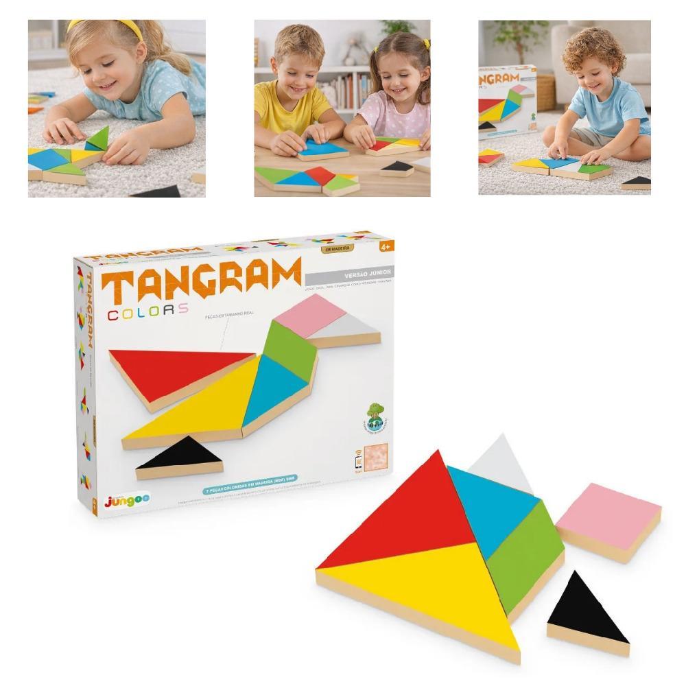 Quebra Cabeça Tangram Educativo Montessori Madeira 7 Peças Colorido Pedagógico