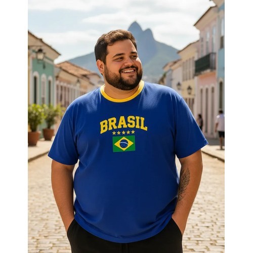 Camiseta Brasil Adulto 100% Algodão Do P Ao Plus Size Luxo Azul Verde Amarelo