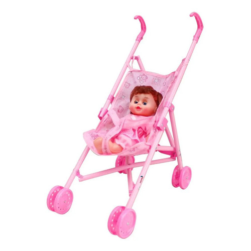 Carrinho de Boneca Guarda Chuva Rosa Com Boneca Infantil Leve Dobrável Para Passeio e Diversão