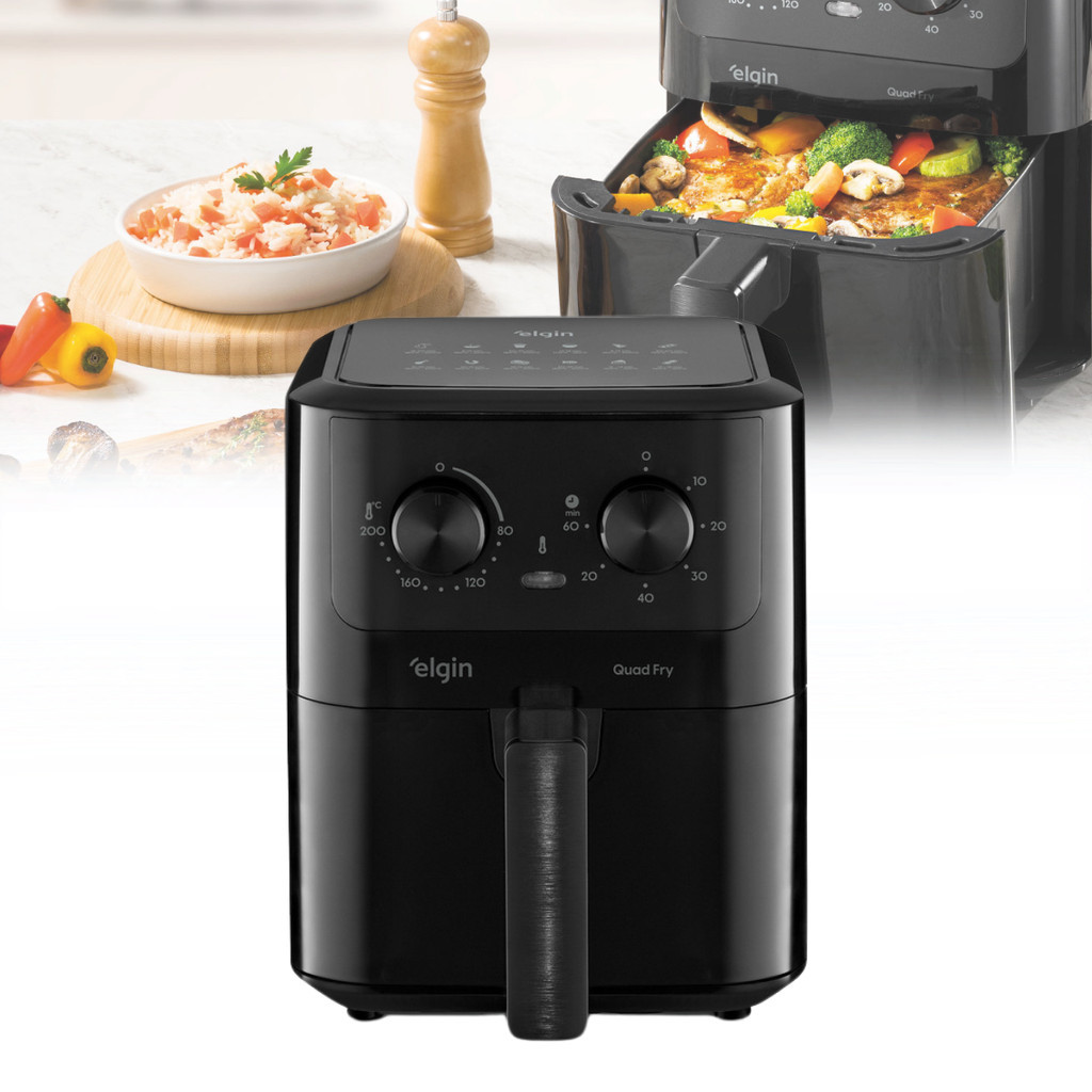 Air Fryer Elgin Quad Fry 4,2L 1400W Preta Fritadeira Sem Óleo 127V