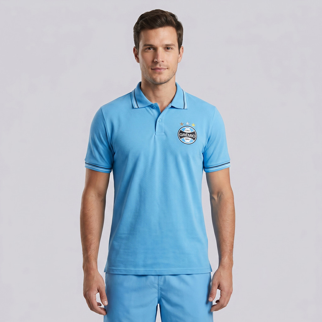 Polo Grêmio Logo Azul Celeste