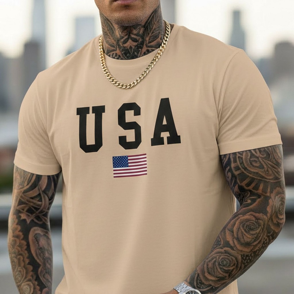 Camiseta Básica Casual Masculina Estampada Usa Premium Malha Respirável Academia Treino Street Verão