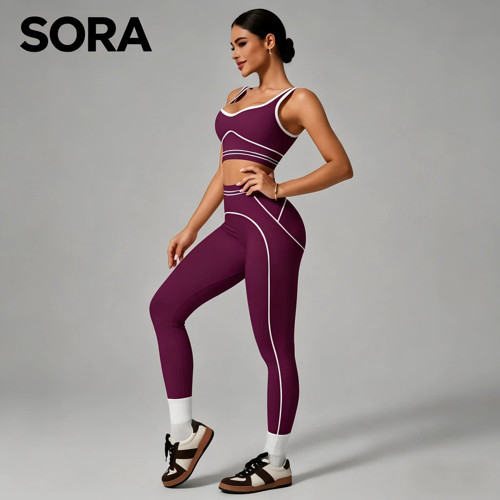 Conjunto de roupa de fitness e yoga sem mangas, elegante, com cintura alta, efeito modelador de bumbum e cintura. — imagem 1
