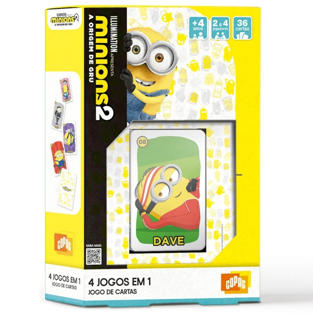JOGO 4 EM 1 MINIONS 2 COPAG 36 CARTAS BRINQUEDO RACIOCÍNIO MICO MEMÓRIA SEQUENCIAL QUEM SERÁ MESA