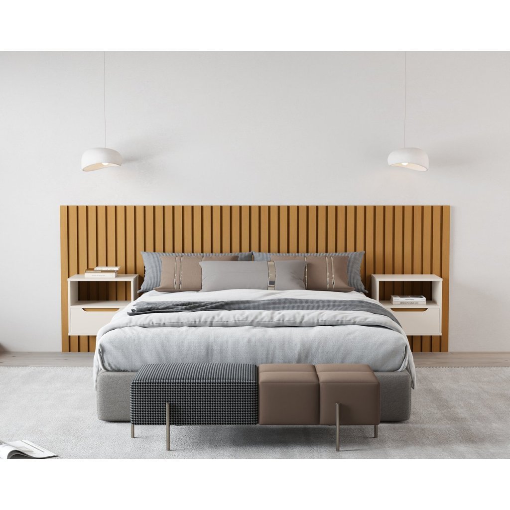 Ripada Maracá Queen 267cm MDF/MDP com 2 Mesas de Cabeceira Jatobá Bege Pérola/Nature Casal/Queen