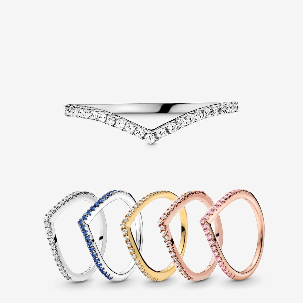 Anel Wishbone com Zircônia Cúbica Brilhante, Ouro Rosé 925 Prata, Anel Azul MOIY
