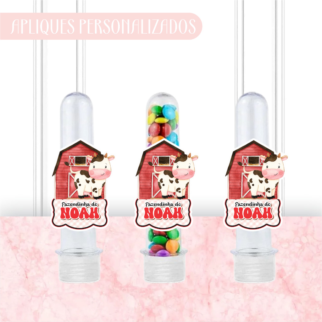 Apliques Personalizados para Tubetes Fazendinha Vermelha -Lembrancinhas-Festa-Aniversário-Papelaria