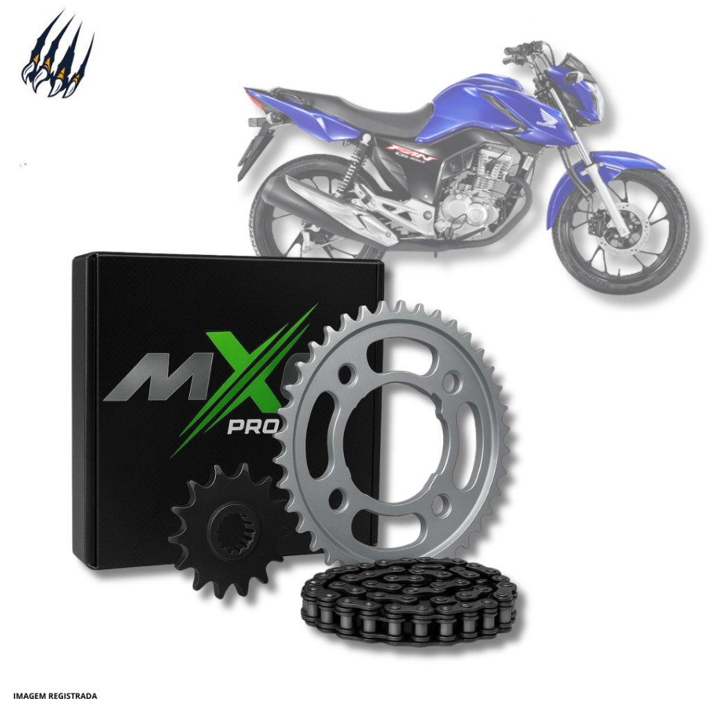 TITAN/FAN/START/CARGO 160 2015 A 2025 Kit Transmissão Corrente/Coroa/Pinhão MX6 Honda Relação