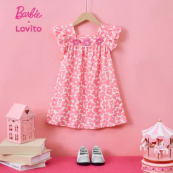 Barbie™ X Lovito Kids Floral Vestido Rosa Primavera/verão com Babados para Menina DRBL2PAD055