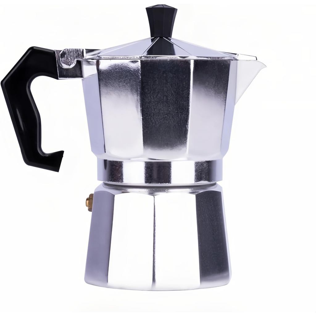 Cafeteira Moka Clássica 6-9 oz, Cafeteira de Espresso para Fogão em Alumínio Prateado, Cafeteira Cubana, Greca inclui Pe