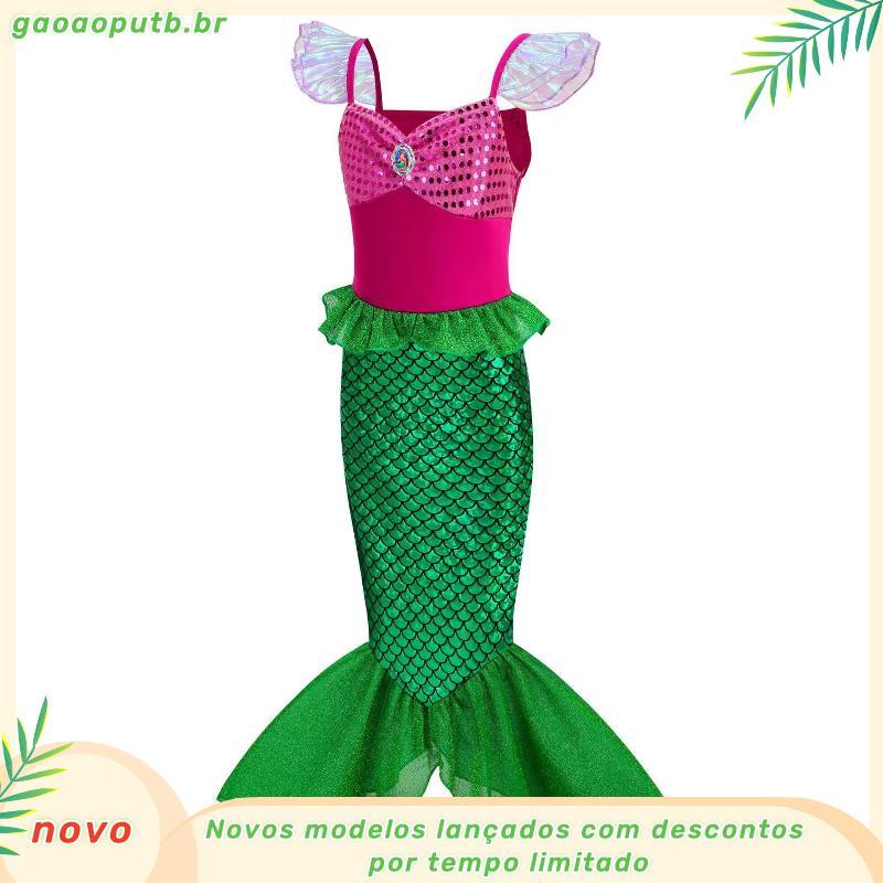 Fantasia Infantil Sereia Vestido Calda Ariel Roxo E Verde
