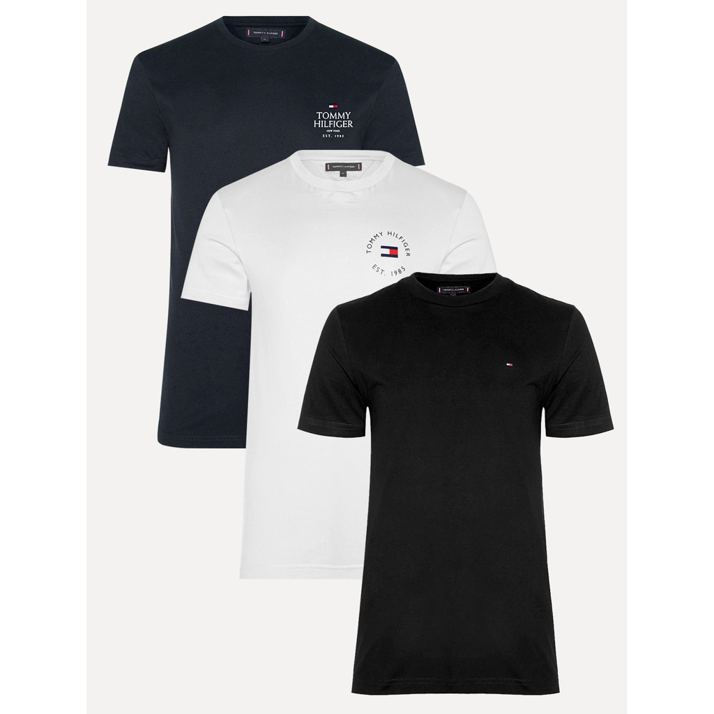 Kit Camisetas Tommy Hilfiger Original | Masculina Essential Preta/Branca/Marinho 3UN