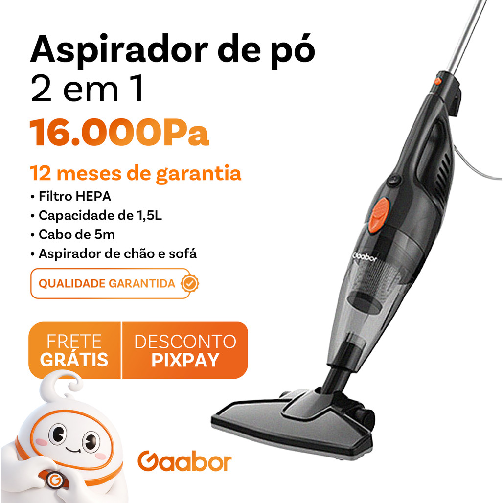 Gaabor Aspirador de Pó Portátil 2 em 1 com Fio e Haste Pressão de Sucção Forte 16000Pa Dust Off GVCW-M15A