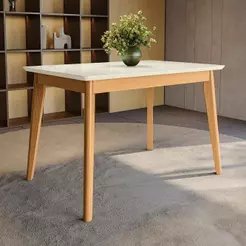 Mesa de Jantar em Madeira Maciça Kappesberg Canela/Off White 120cm