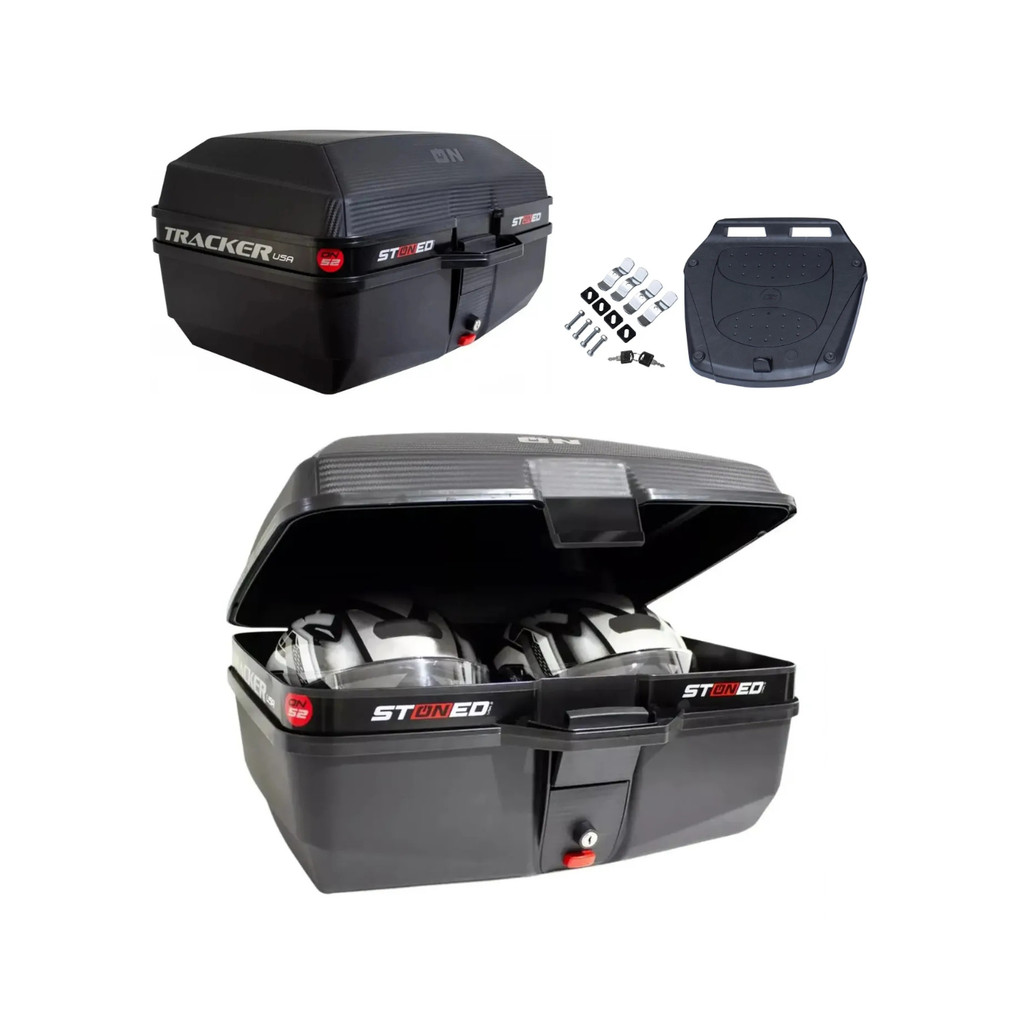Baú de Moto 52L Stoned Tracker Bauleto Com Base Universal E Saque Rápido