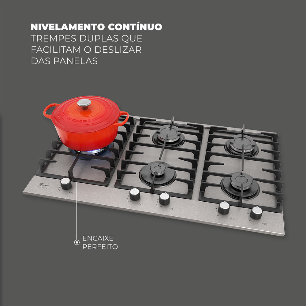 Cooktop Gs Tc Platinium Prime Mesa Ao Trempe Ferro Fundido 5 Bocas Fischer