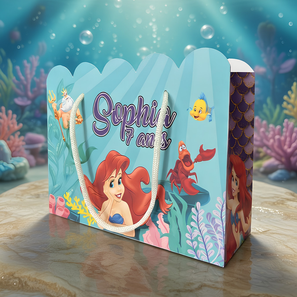 Kit Sacolinha Sacola Papelaria Personalizada Pequena Sereia Sacolinha de Lembrancinha Caixinha para Festa