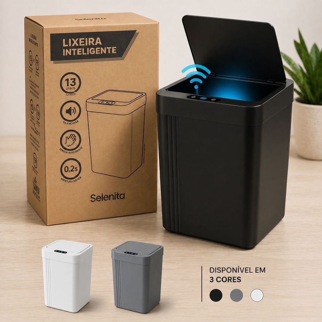 Lixeira Inteligente Automatica 13 L Com Sensor Abre Sozinha Banheiro Quarto Cozinha