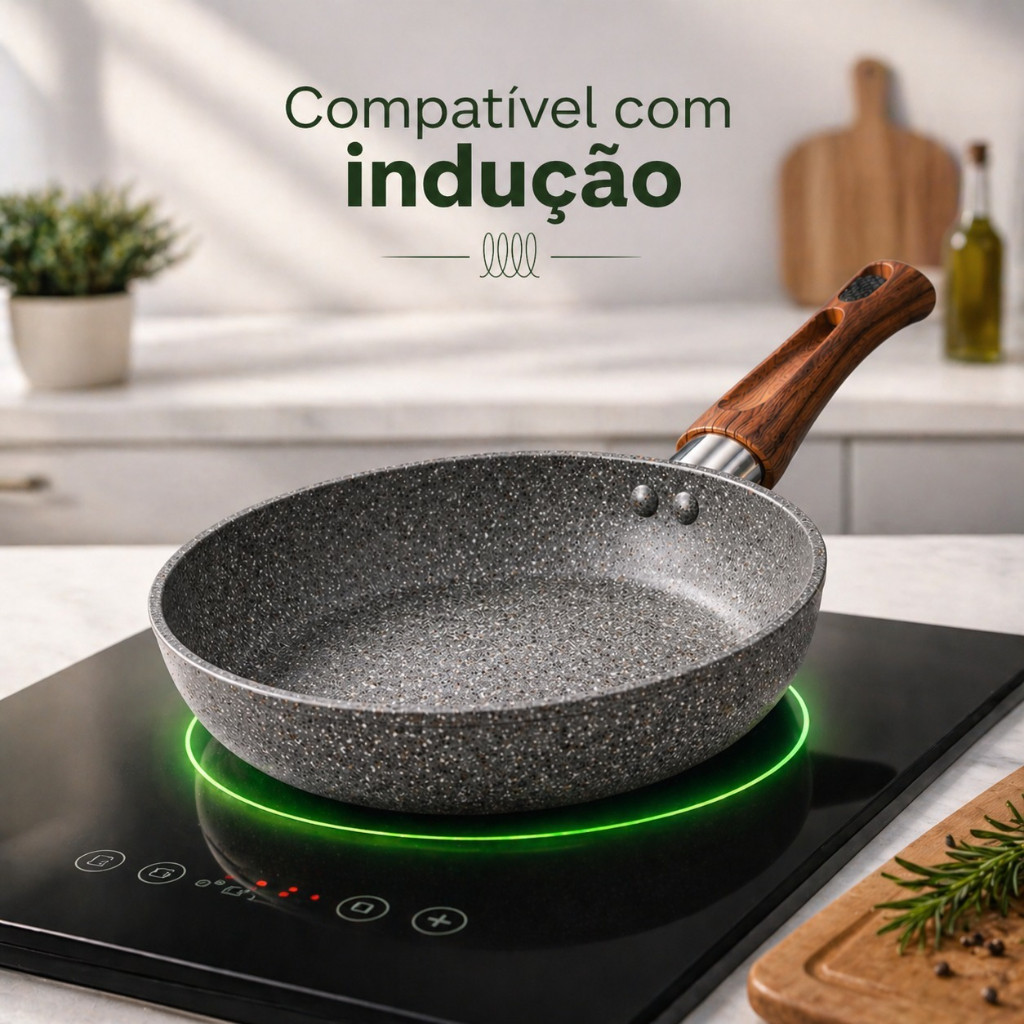 Imagem Frigideira Cerâmica Antiaderente Grande A Gás Indução Cooktop Elétrico Frita Sem Óleo Não Gruda 24cm