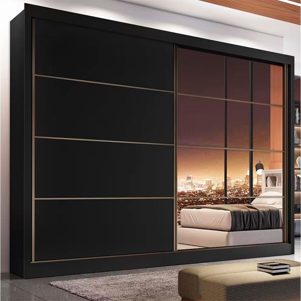 Guarda-Roupa Casal Mademarques Sevilha Flex com 228 cm Largura, 2 Portas, 6 Gavetas, 10 Prateleiras e Espelho