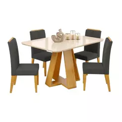 Conjunto Sala de Jantar Mesa Tampo em Vidro 1,20m Maria 4 Cadeiras Tati