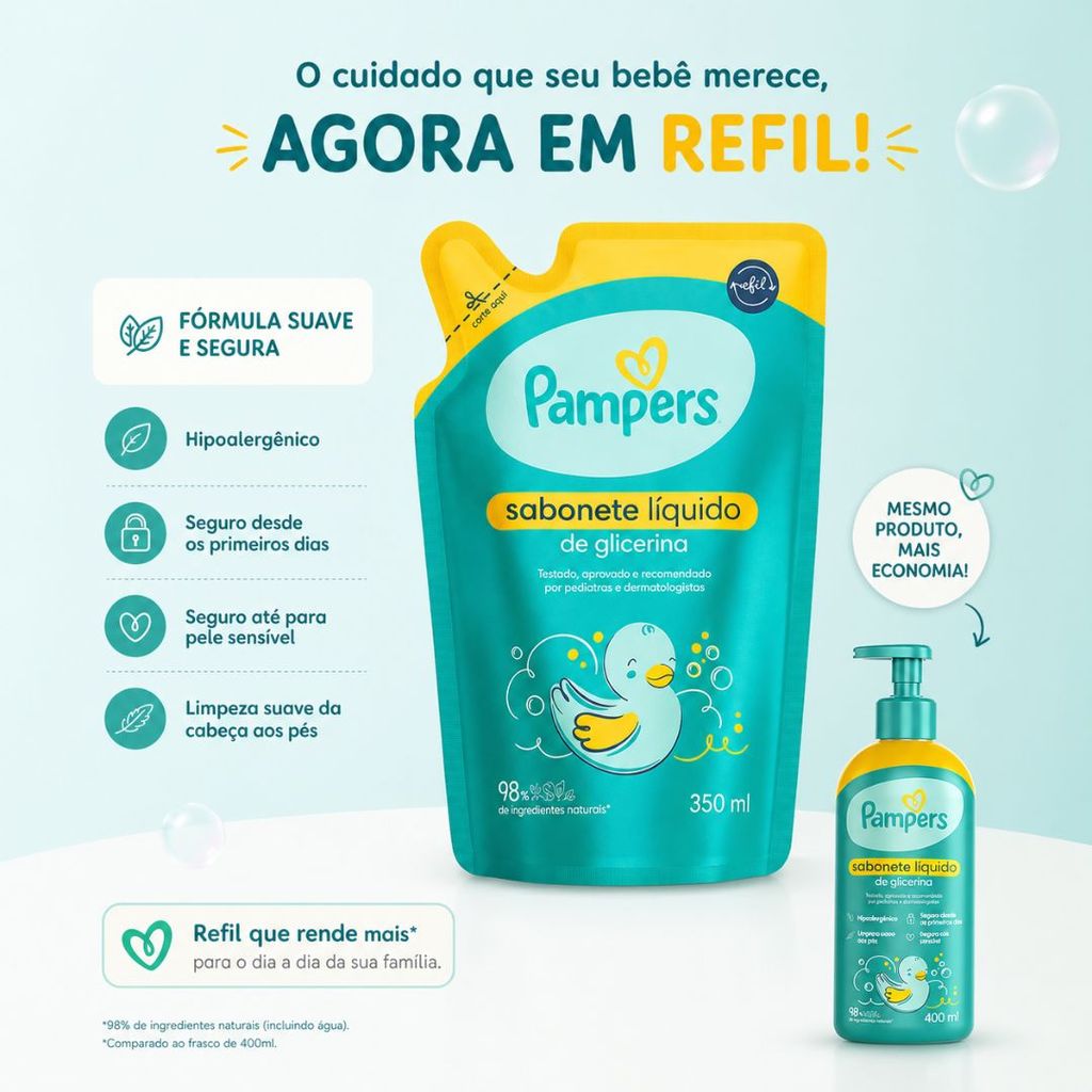 Sabonete Líquido Pampers Glicerina Refil 350 ml - Pampers