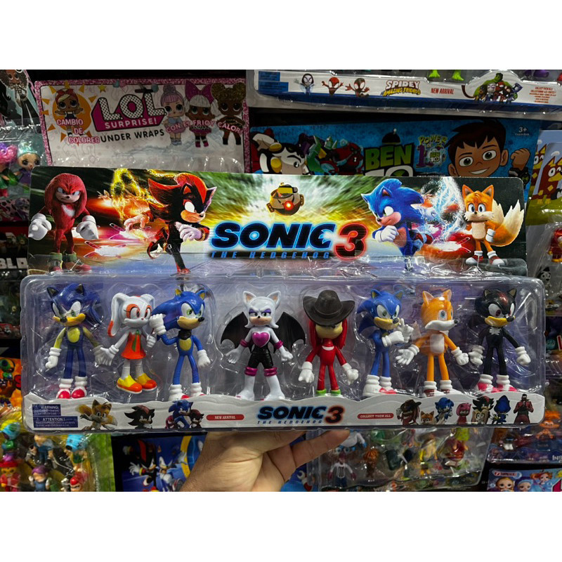 Kit 8 Bonecos Sonic 3 Movie Collection Sonic,Tails, Knuckles, Shadow e Outros Bonecos Articulados Colecionáveis Infantis
