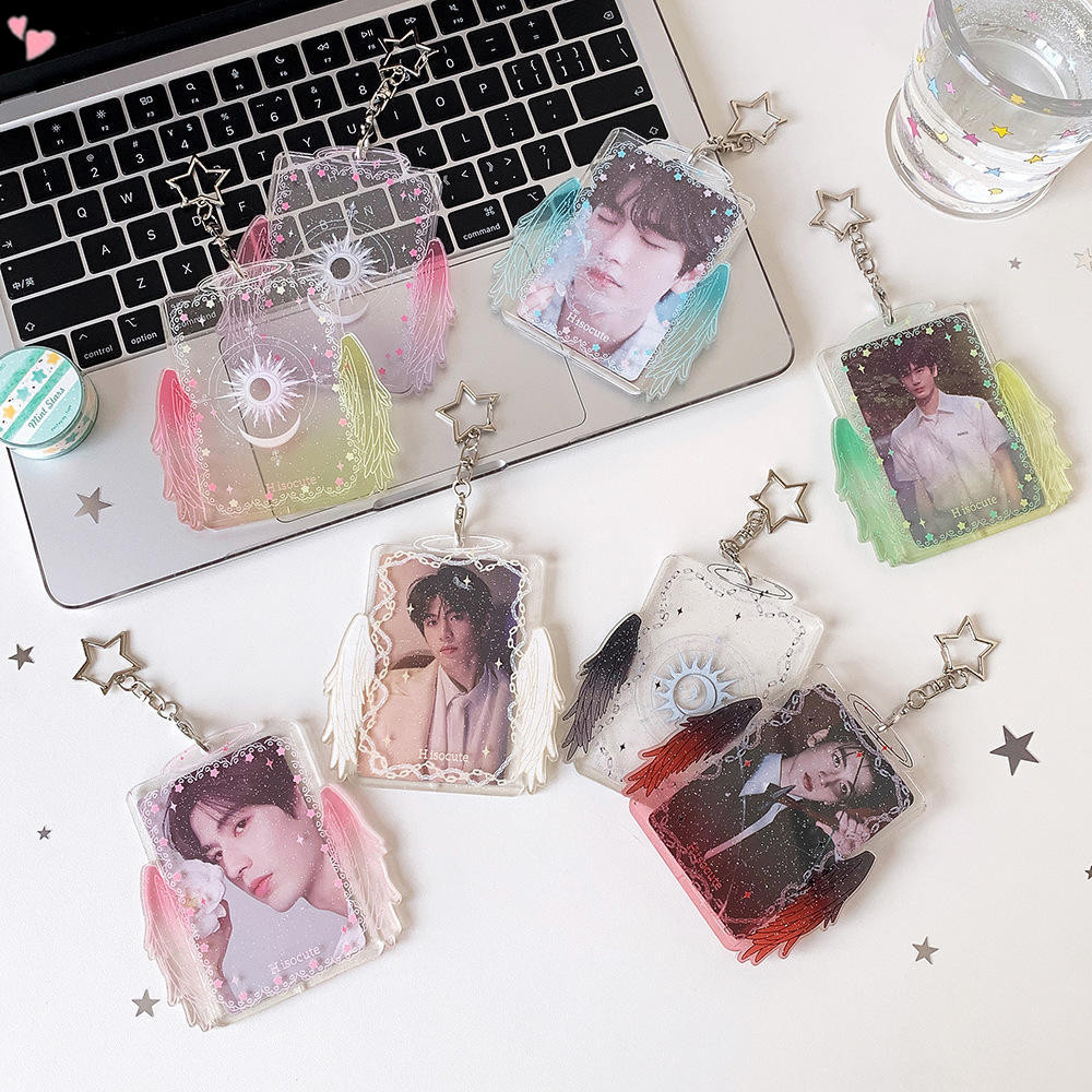 Suporte De Cartão Fotográfico Acrílico Com Asas De Anjo De 3 Polegadas , Exibição Kpop De Transparente , Capa Protetora 