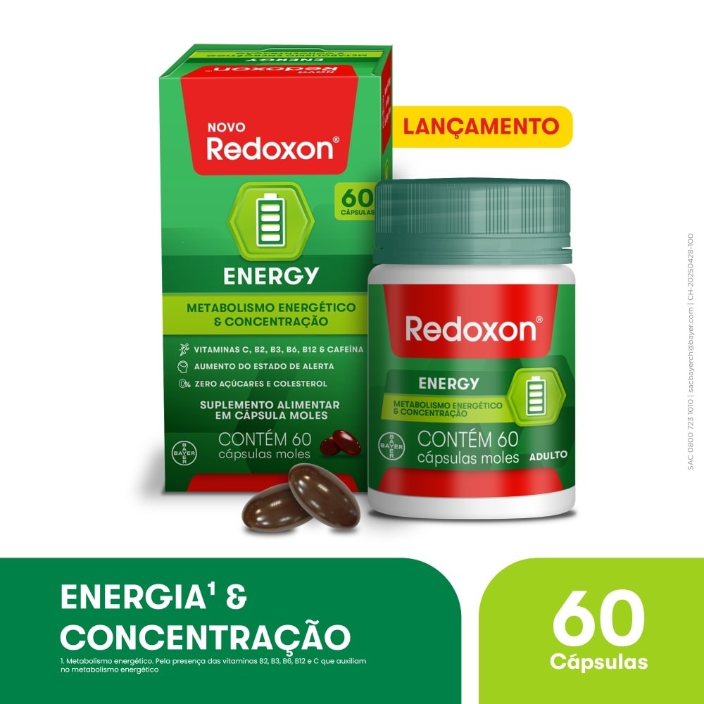 Redoxon Energy, 60 Cápsulas, Multivitamínico com Cafeína e Vitamina para Energia