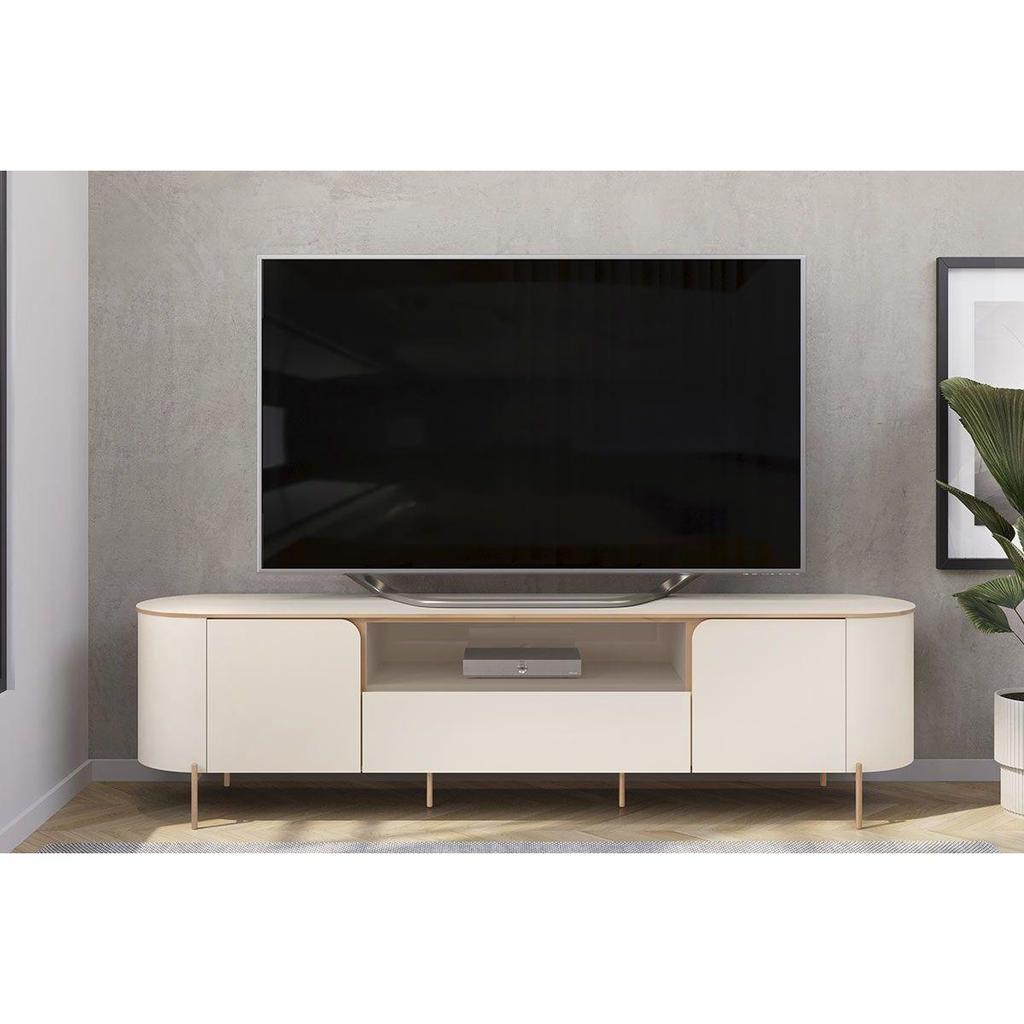 Rack Bancada p/ TV até 75 Pol Areta c/ 2 Portas 218x57cm Off White/Off White - DJ Móveis