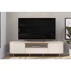 Rack Bancada p/ TV até 75 Pol Areta c/ 2 Portas 218x57cm Off White/Off White - DJ Móveis
