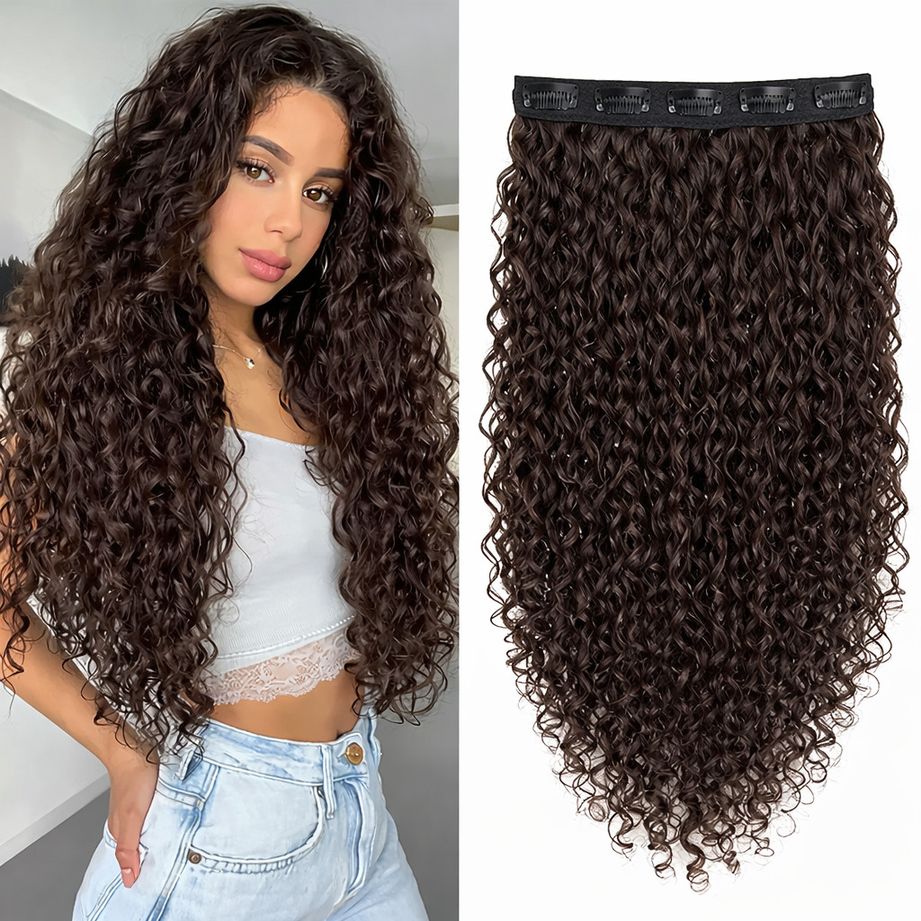 Aplique Tic Tac Cabelo Humano Cacheado Castanho Preto, Trama de Fibra Orgânica, Mega Extensão de Cabelo Cacheado Loiro 6