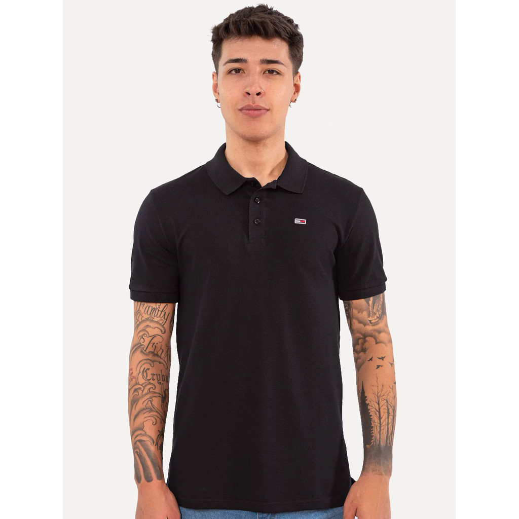 Polo Tommy Jeans Masculina Regular Original Fine Piquet Preta ABDM0DM04266 TJ078